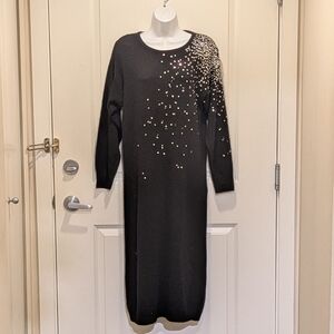 EUC Vintage Raoul S Silk Angora Blend Sweater Dress with Asymmetrical Sequins
